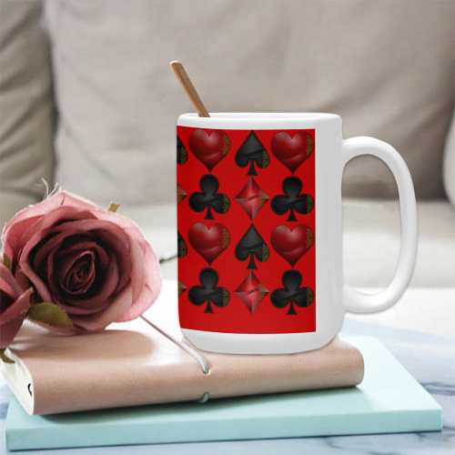 Las Vegas Black and Red Casino Poker Card Shapes on Red Custom Ceramic Mug (15OZ)