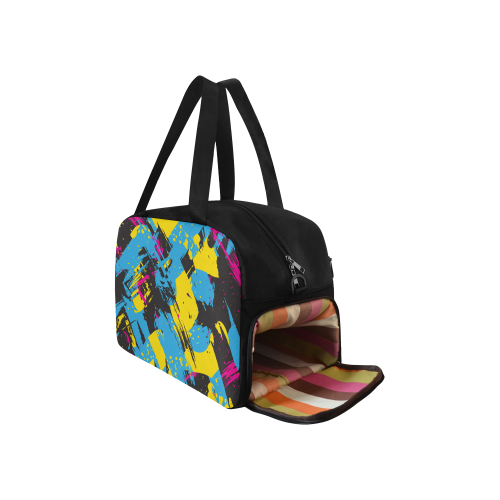 Colorful paint stokes on a black background Fitness Handbag (Model 1671)