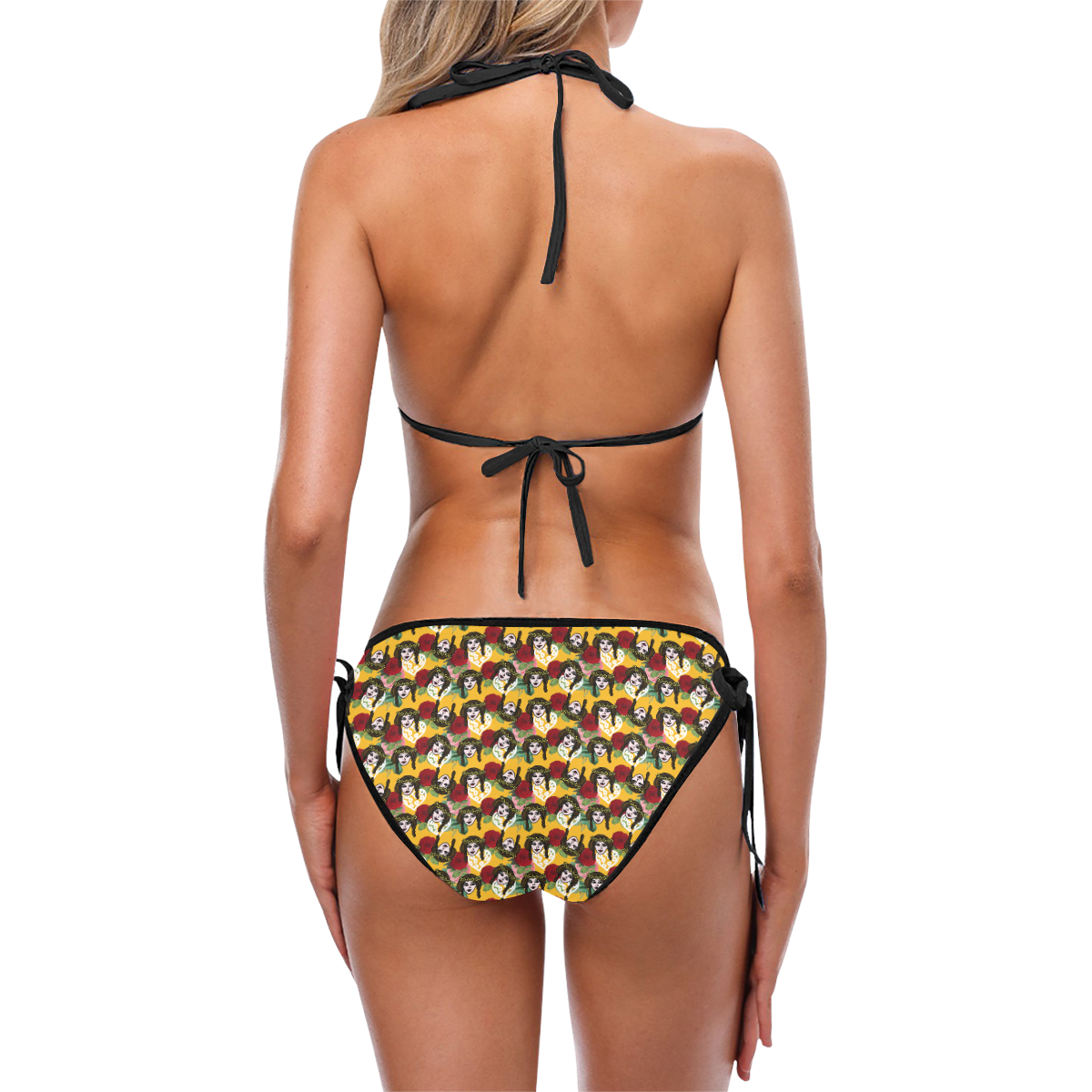 vintage hippie girl pattern yellow Custom Bikini Swimsuit (Model S01)