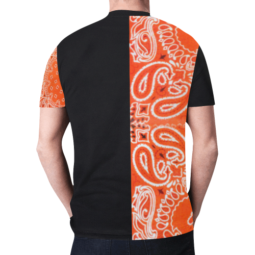 Orange/Black Half Bandana New All Over Print T-shirt for Men (Model T45)