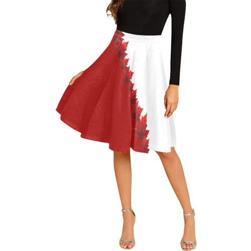 Canada Maple Leaf Skirts Knee Length Flared Melete Pleated Midi Skirt (Model D15)