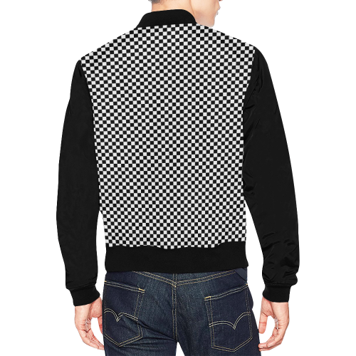Checkerboard Black and White All Over Print Bomber Jacket for Men (Model H19)