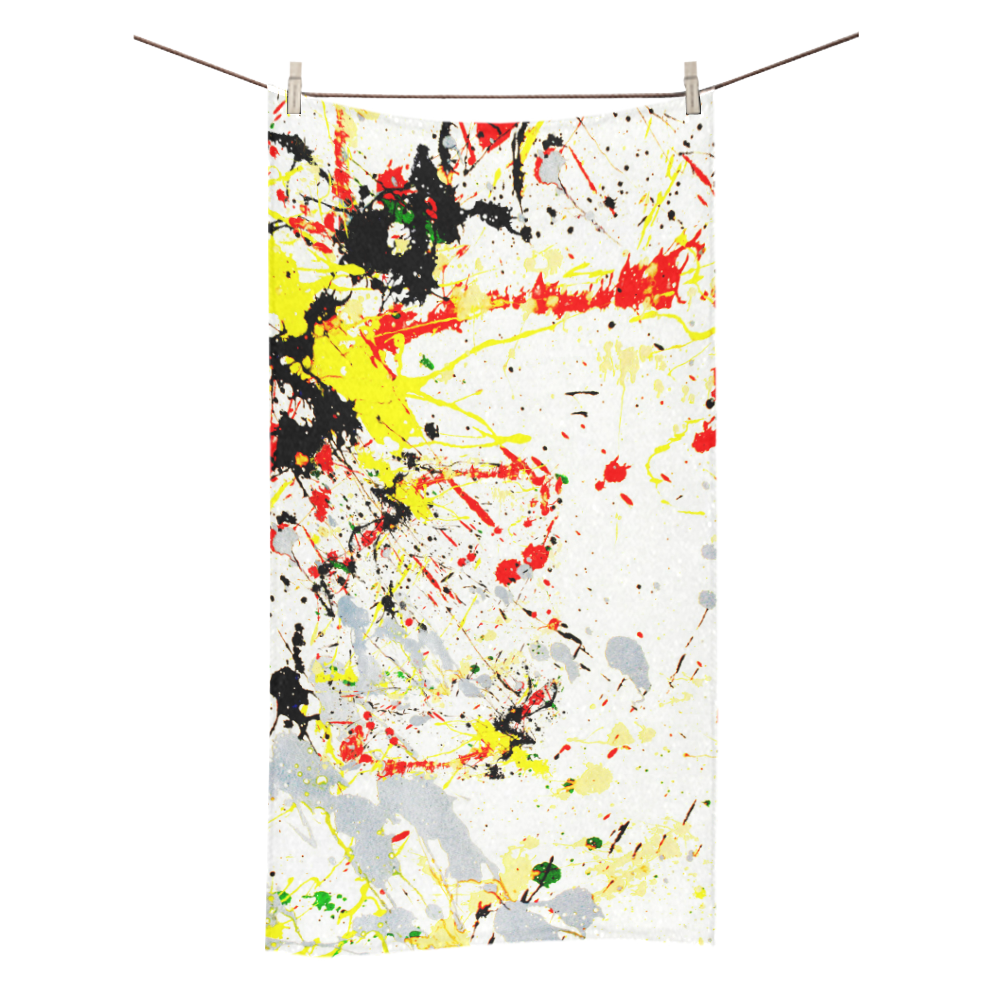 Black, Red, Yellow Paint Splatter Bath Towel 30"x56"