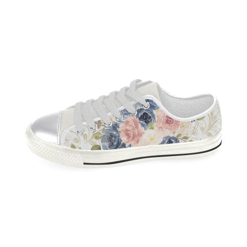 Floral Flowes Shoes, Pink Watercolor Flower Women's Classic Canvas Shoes (Model 018)