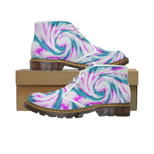 Turquoise Pink Tie Dye Swirl Abstract Men's Canvas Chukka Boots (Model 2402-1)