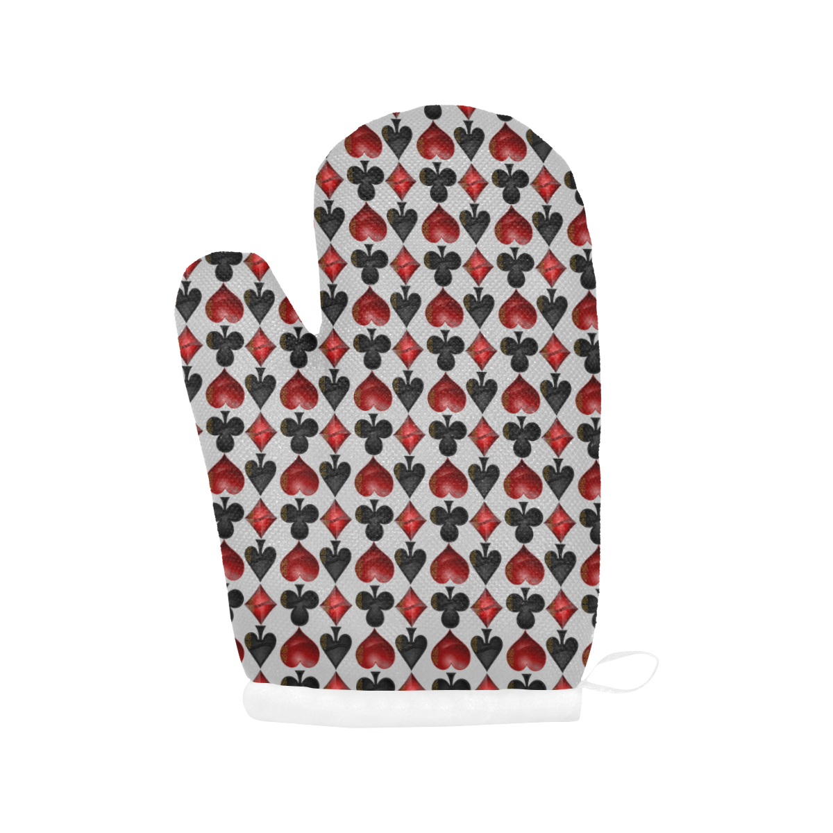 Las Vegas Black and Red Casino Poker Card Shapes on Silver Oven Mitt (Two Pieces)