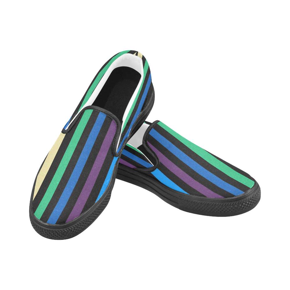 Rainbow Stripes with Black Men's Slip-on Canvas Shoes (Model 019)