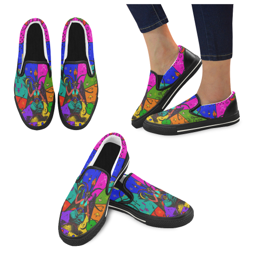 Awesome Baphomet Popart Women's Unusual Slip-on Canvas Shoes (Model 019)