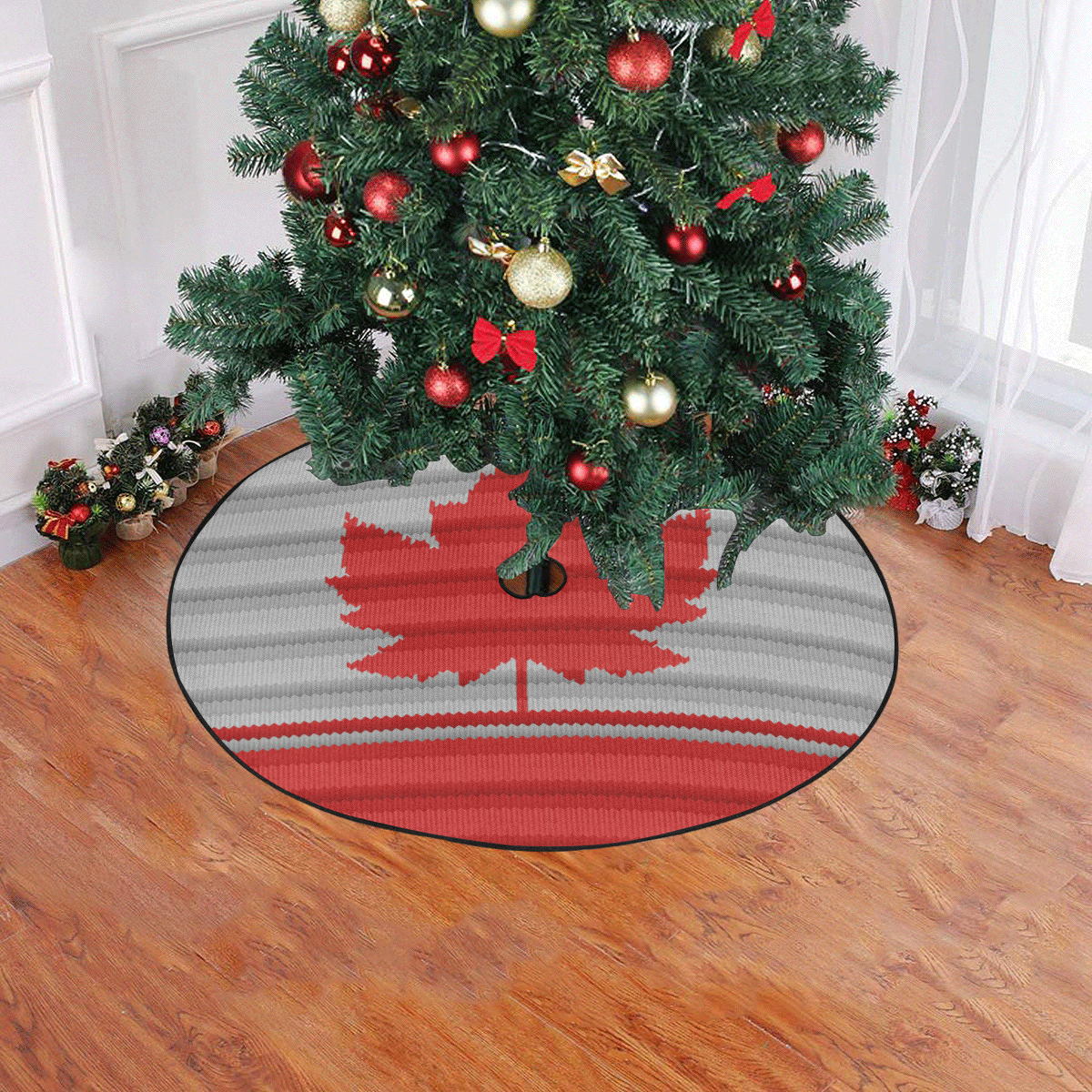 Canada Winter Knit Print Christmas Tree Skirt 47" x 47"
