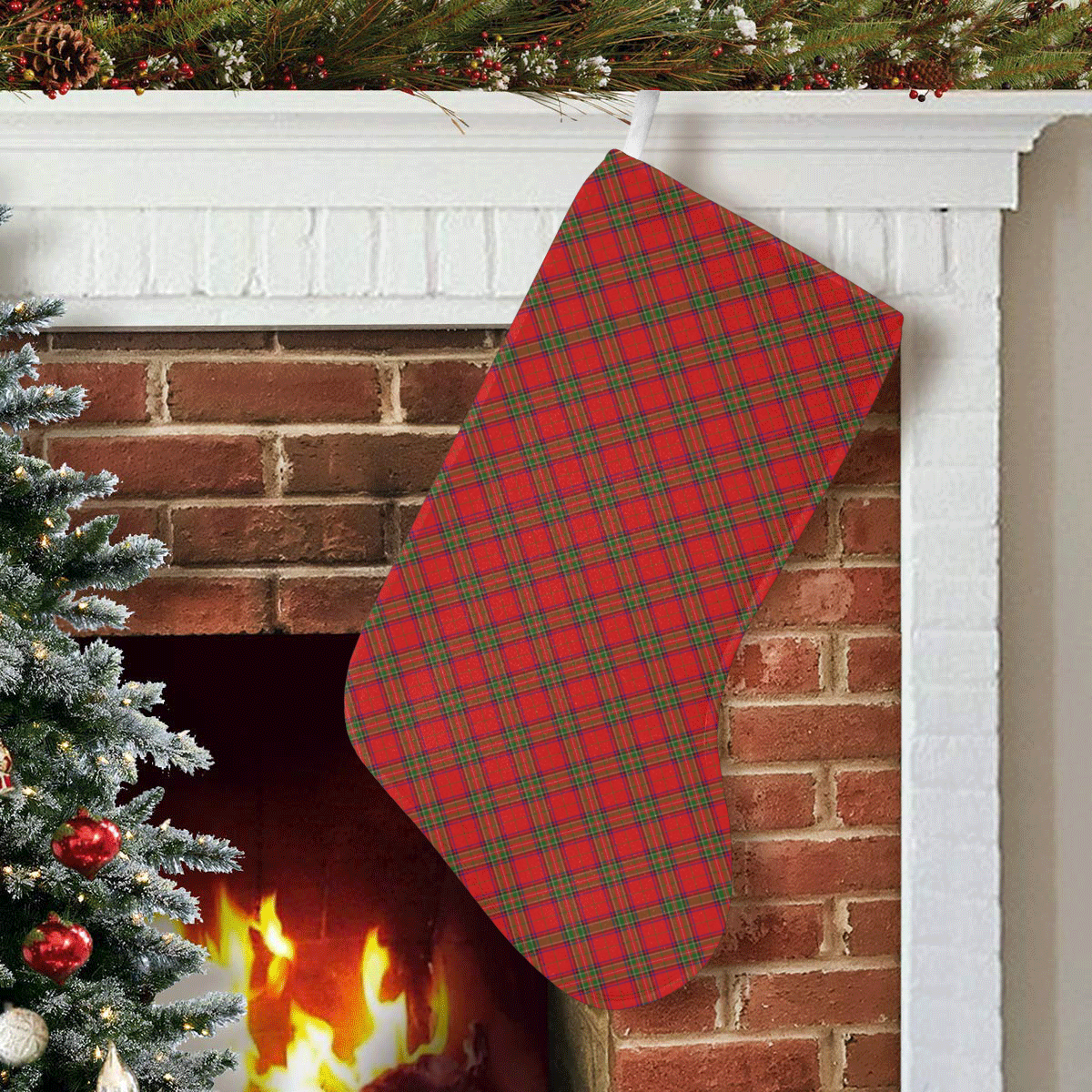 Christmas Red Tartan Plaid Pattern Christmas Stocking (Without Folded Top)