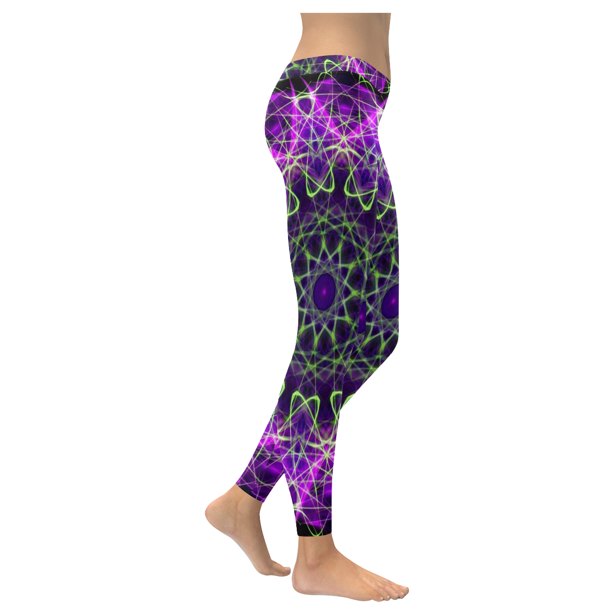 Purple and green mandala Women's Low Rise Leggings (Invisible Stitch) (Model L05)