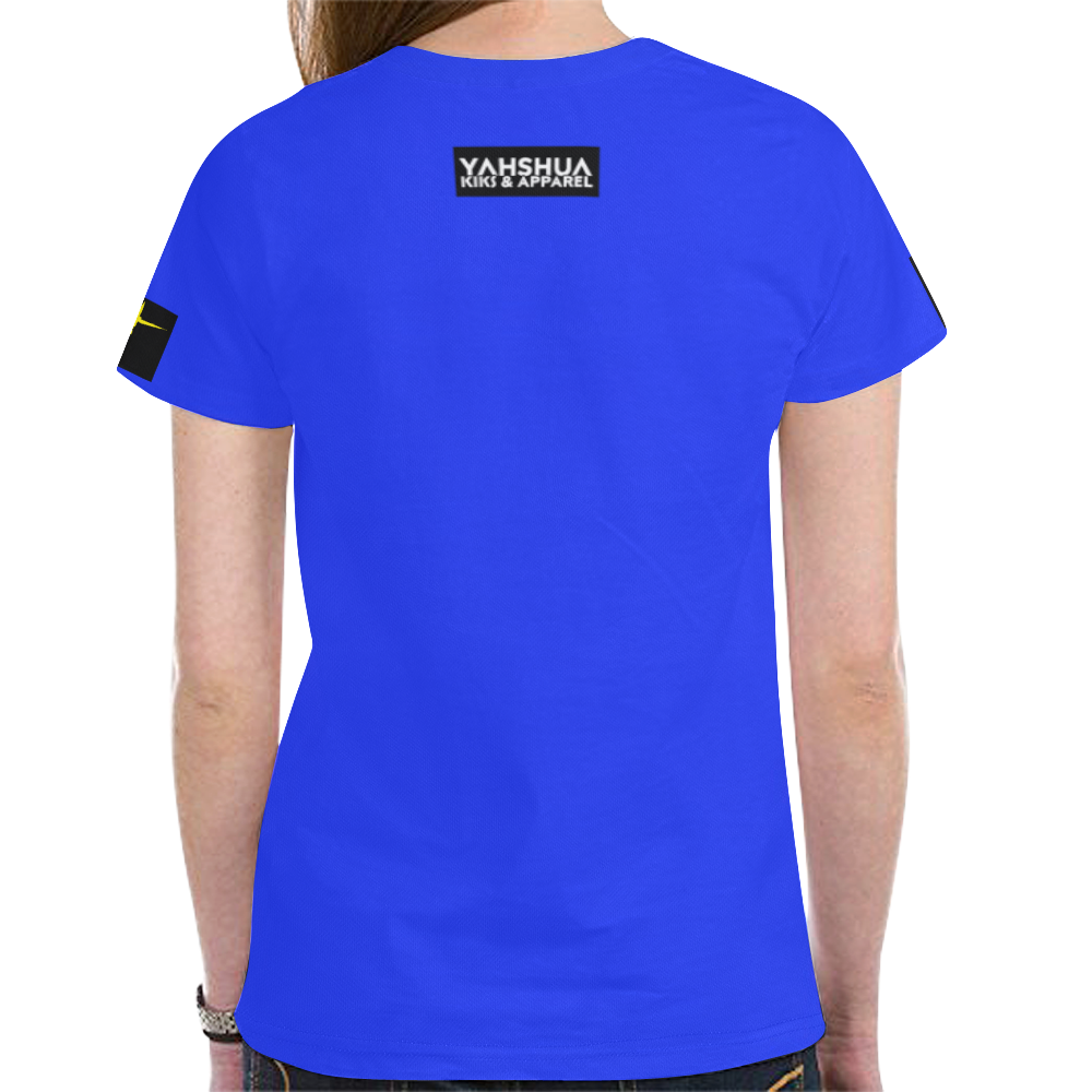 Royal Blue/ Yellow New All Over Print T-shirt for Women (Model T45)