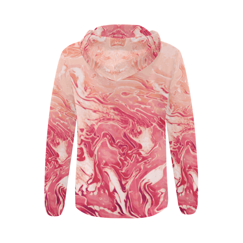 Red Wine Celebration red pink orange tan abstract swirls All Over Print Full Zip Hoodie for Women (Model H14)