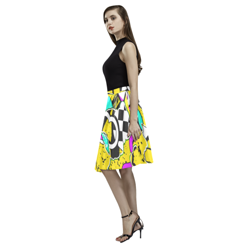 Shapes on a yellow background Melete Pleated Midi Skirt (Model D15)