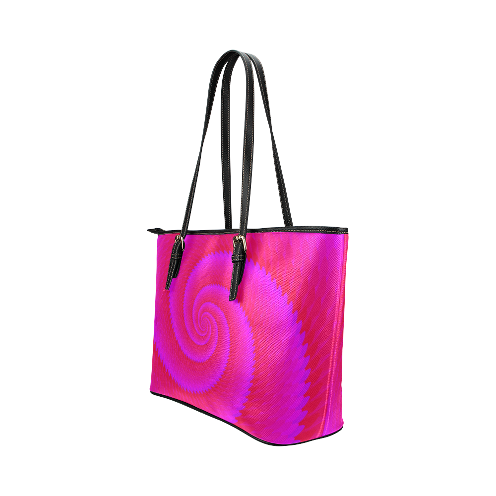 Pink spiral wave Leather Tote Bag/Large (Model 1651)