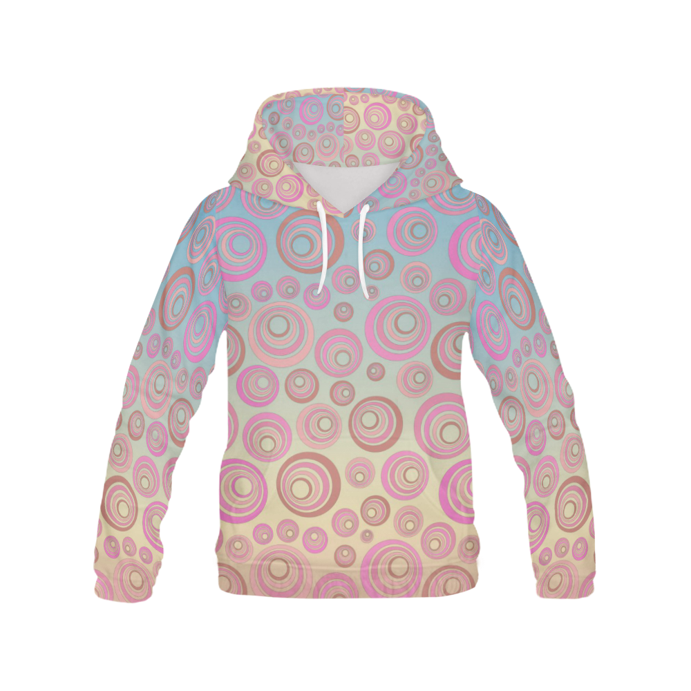 Retro Psychedelic Pink and Blue All Over Print Hoodie for Women (USA Size) (Model H13)