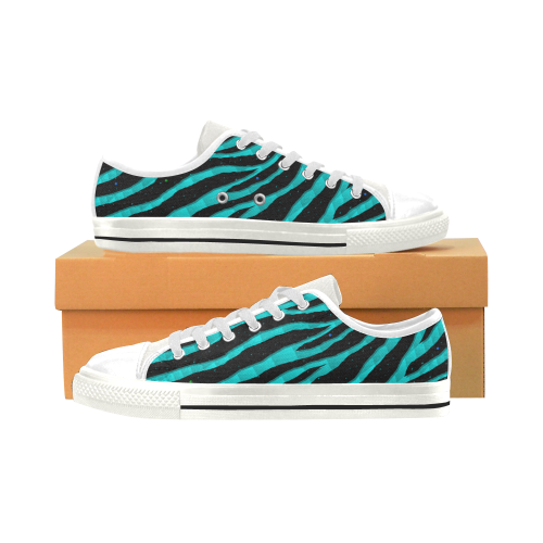 Ripped SpaceTime Stripes - Cyan Low Top Canvas Shoes for Kid (Model 018)