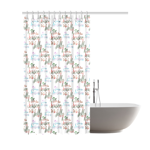Christmas 'Tis The Season Pattern on White Shower Curtain 72"x84"