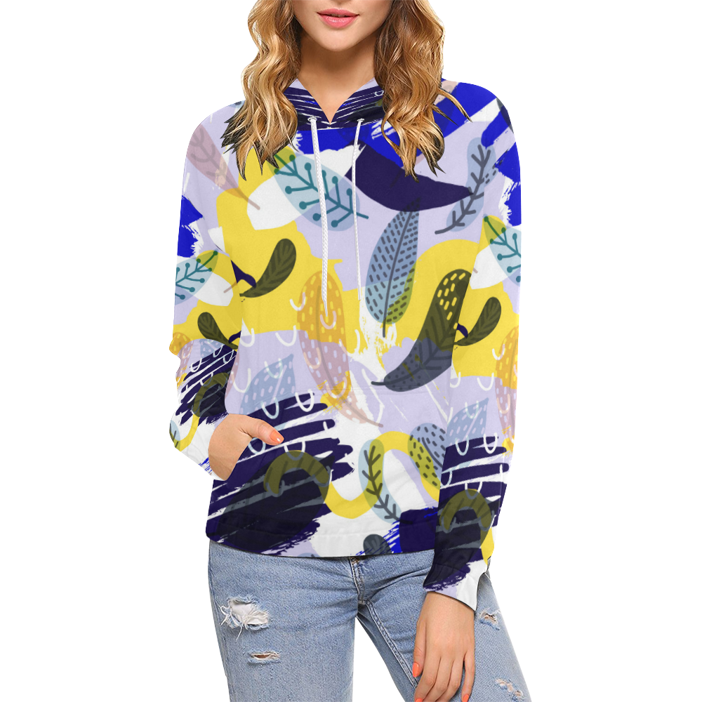 feathers All Over Print Hoodie for Women (USA Size) (Model H13)