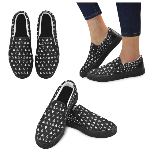 Geo Line Triangle Women's Slip-on Canvas Shoes (Model 019)