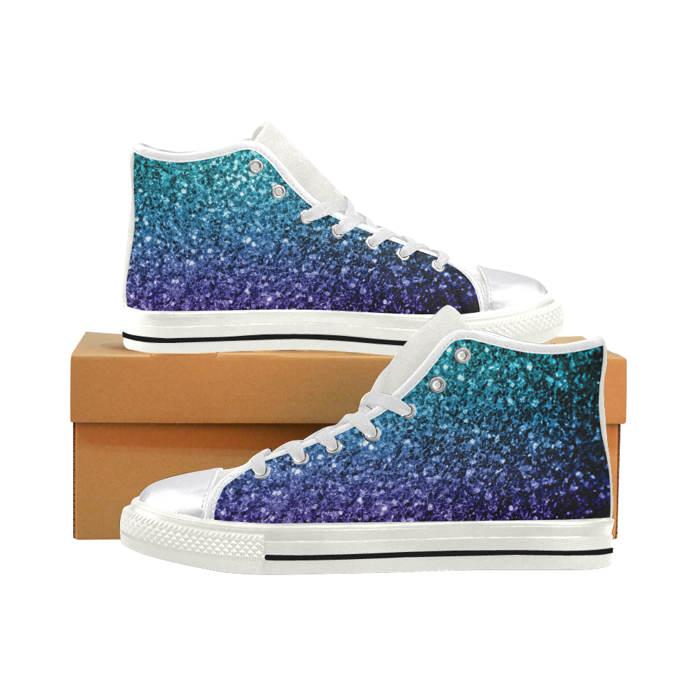 Beautiful Aqua blue Ombre glitter sparkles Women's Classic High Top Canvas Shoes (Model 017)
