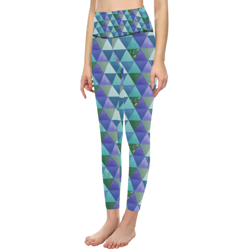 Triangle Pattern - Blue Violet Teal Green Women's All Over Print High-Waisted Leggings (Model L36)
