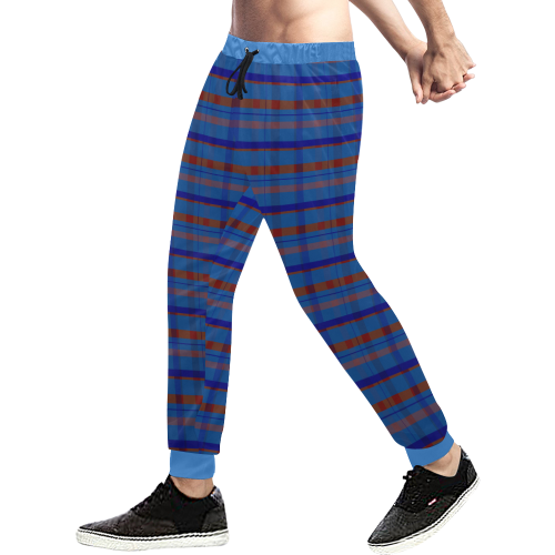 Royal Blue plaid style Men's All Over Print Sweatpants (Model L11)