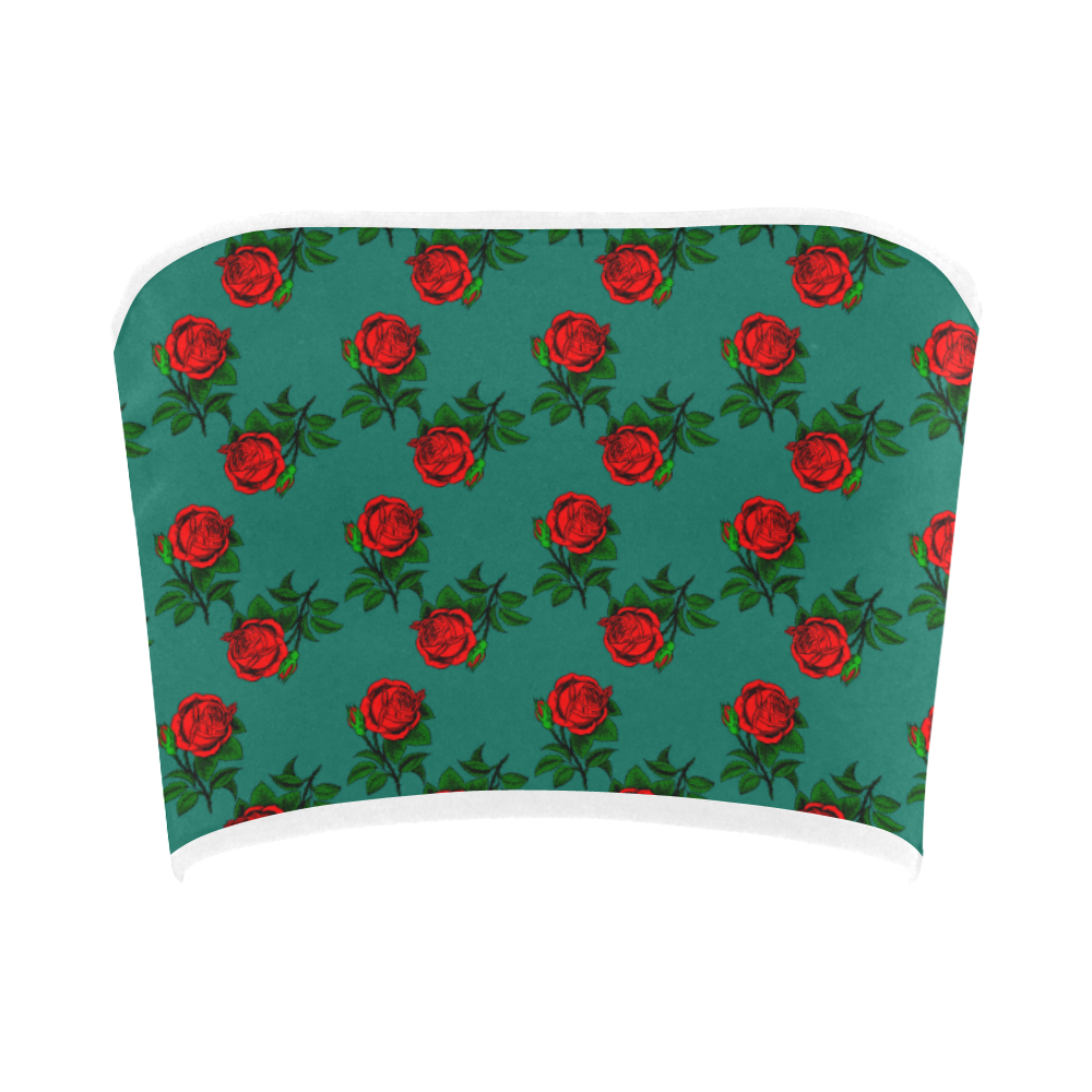 red roses teal green Bandeau Top