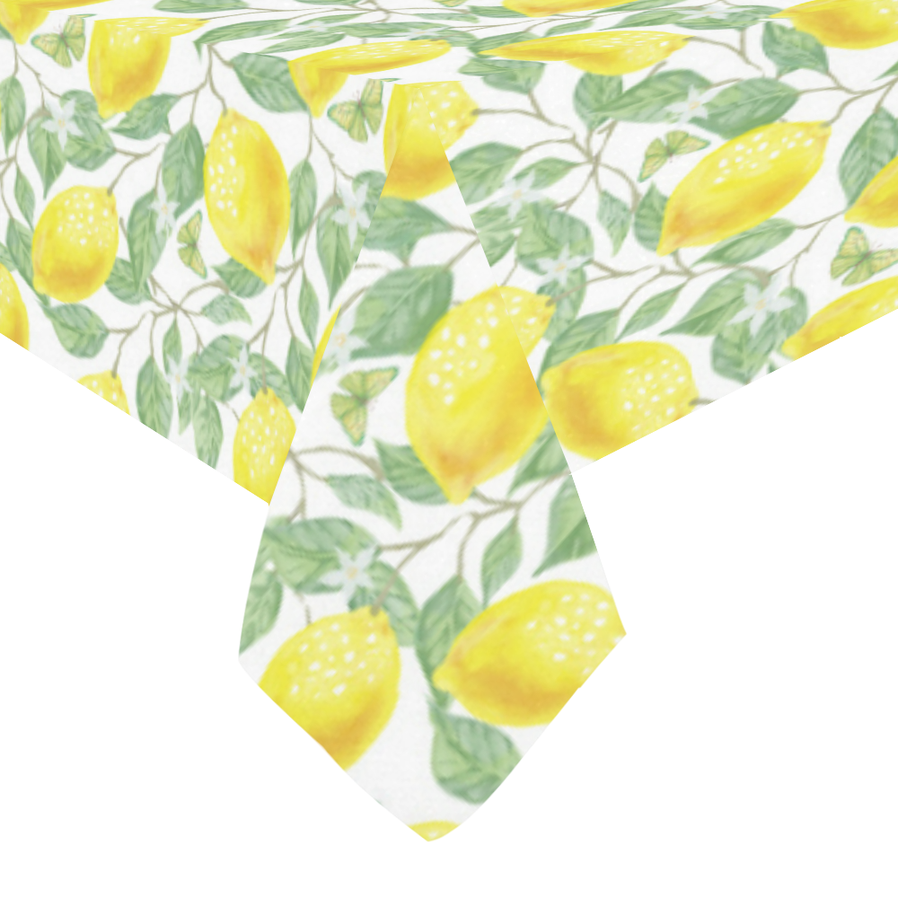 Lemons And Butterfly Cotton Linen Tablecloth 60" x 90"