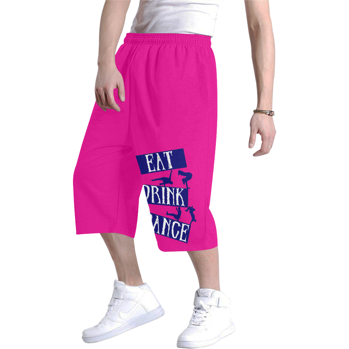 Break Dancing Blue on  Pink Men's All Over Print Baggy Shorts (Model L37)