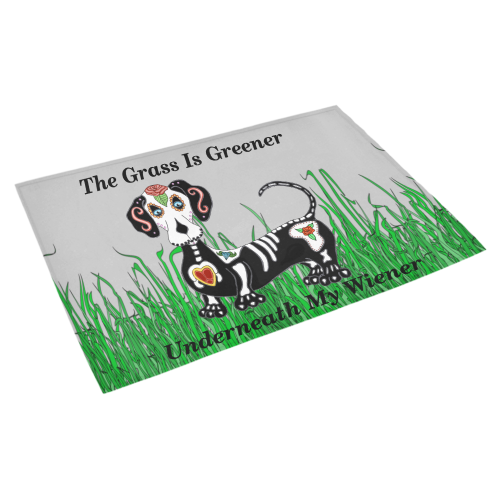 Dachshund Grass Is Greener Grey Azalea Doormat 30" x 18" (Sponge Material)