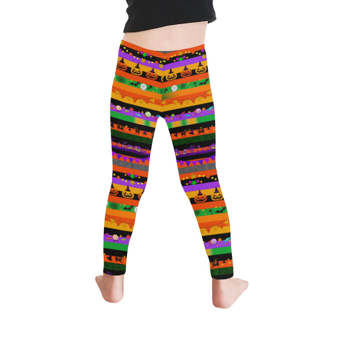 Halloween Icons Striped Kid's Ankle Length Leggings (Model L06)