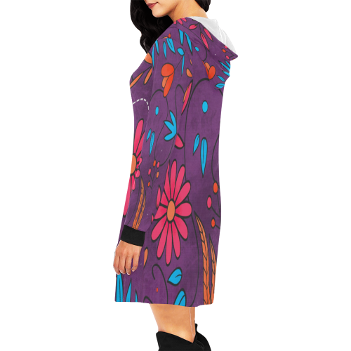 FLORAL DESIGN 3 All Over Print Hoodie Mini Dress (Model H27)