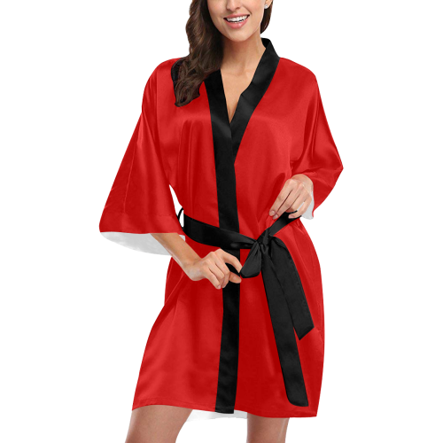 vibrant red with black belt Kimono Robe