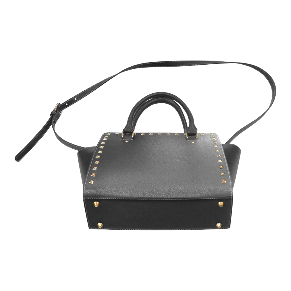 BLACK LEATHER 2 Rivet Shoulder Handbag (Model 1645)