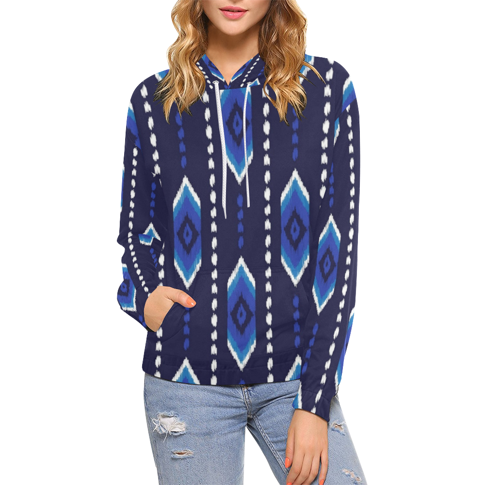 Blue Aztec All Over Print Hoodie for Women (USA Size) (Model H13)