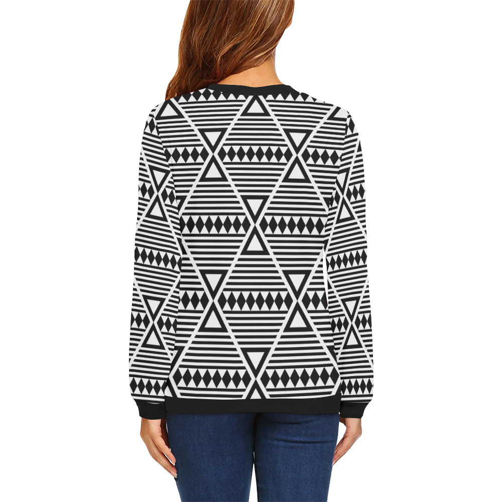 Black Aztec Tribal All Over Print Crewneck Sweatshirt for Women (Model H18)