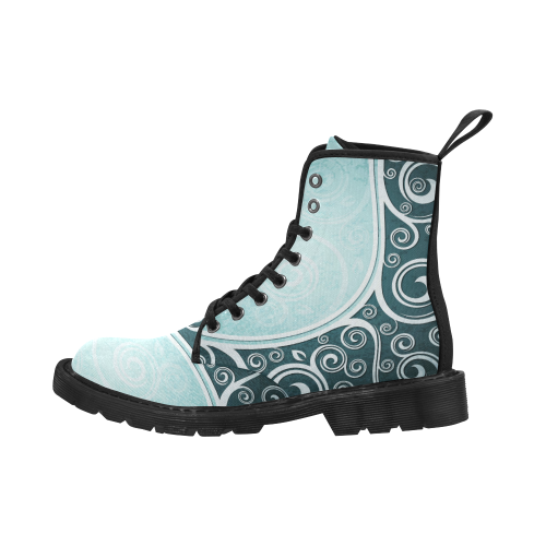 Abstract-Vintage-Floral-Blue Martin Boots for Women (Black) (Model 1203H)