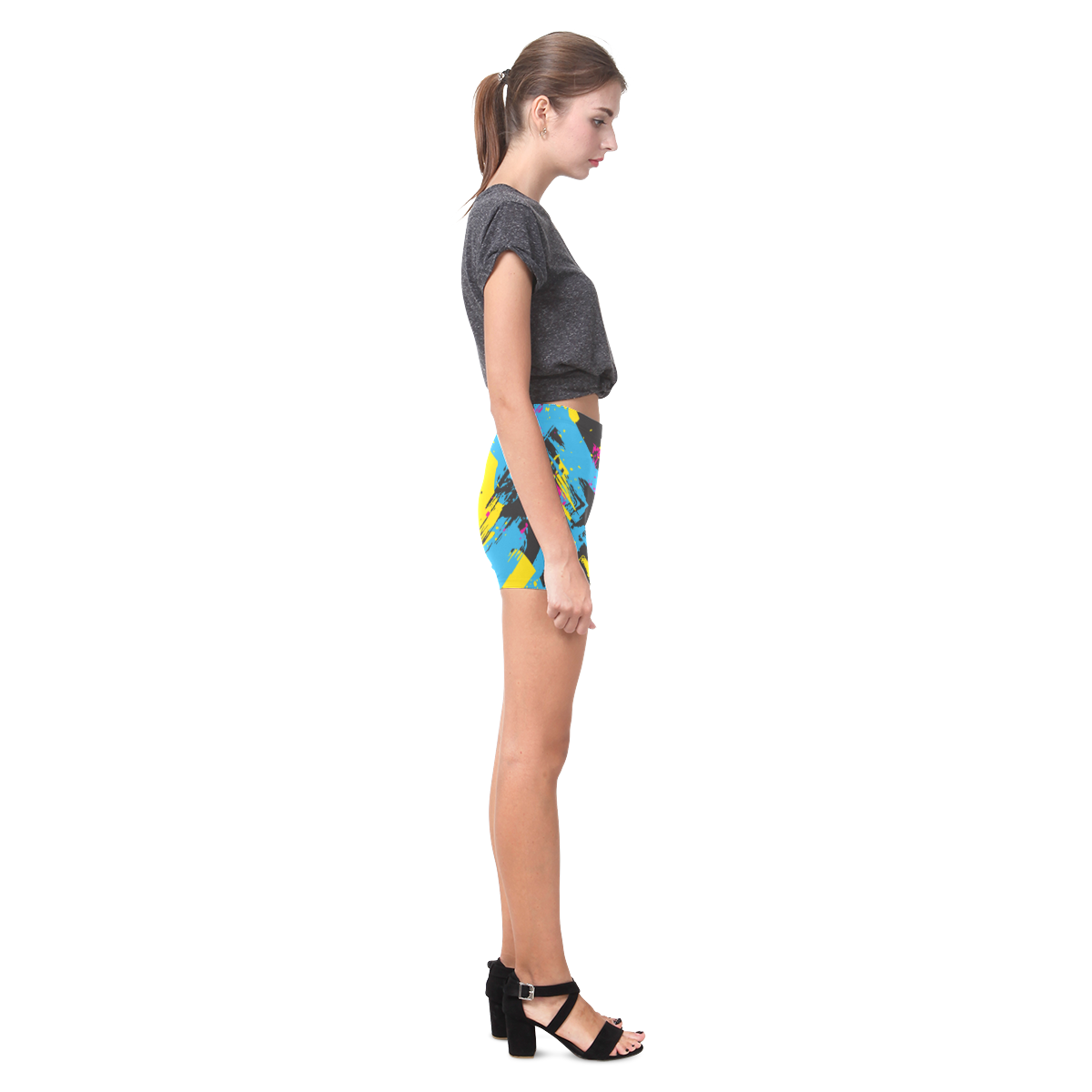 Colorful paint stokes on a black background Briseis Skinny Shorts (Model L04)