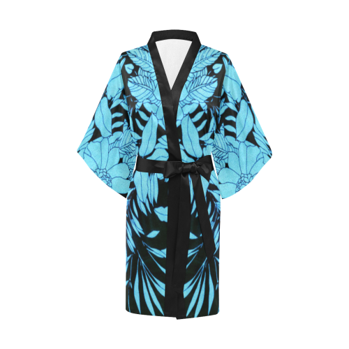 blue floral abstract watercolor 2 Kimono Robe