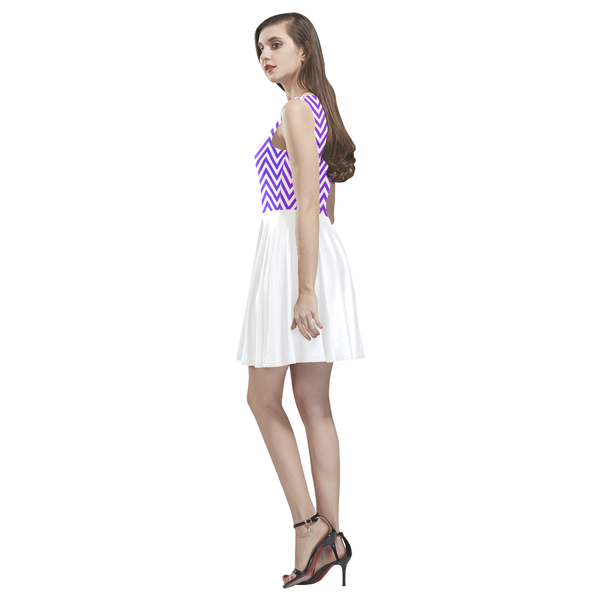 Purple lines Thea Sleeveless Skater Dress(Model D19)