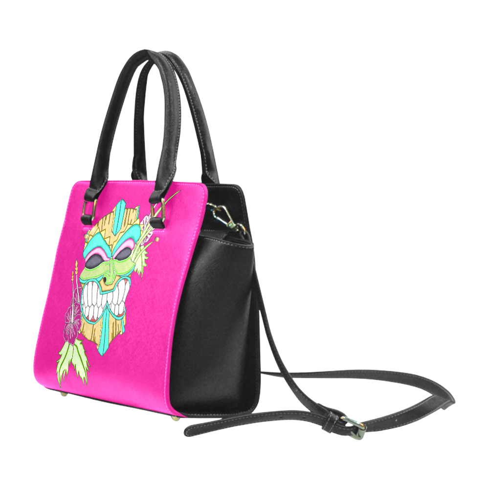 Tropical Tiki Mask Pink Classic Shoulder Handbag (Model 1653)