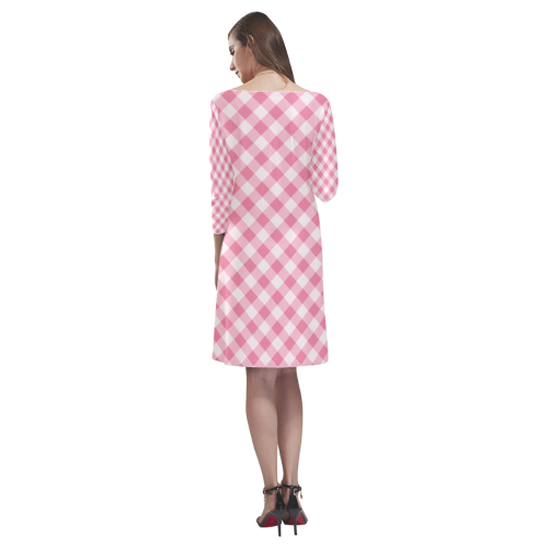 pink pattern Rhea Loose Round Neck Dress(Model D22)