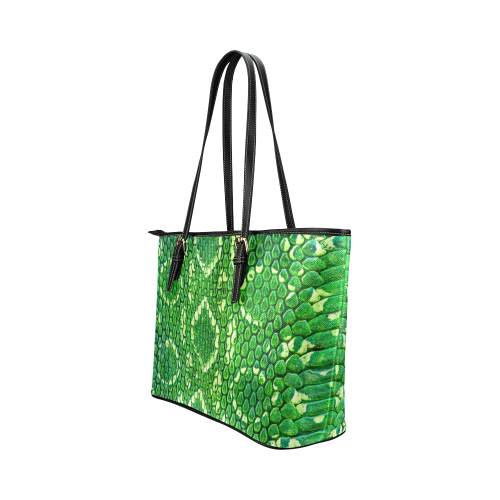 SNAKE LEATHER 5 GREEN Leather Tote Bag/Large (Model 1651)