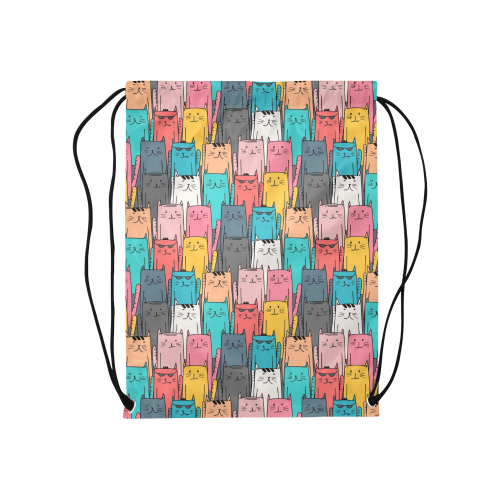Cartoon Cat Pattern Medium Drawstring Bag Model 1604 (Twin Sides) 13.8"(W) * 18.1"(H)
