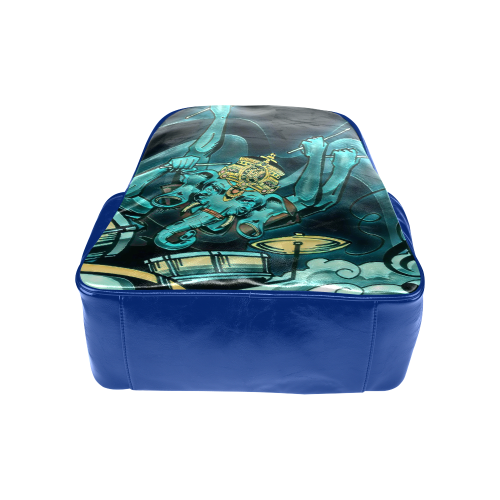 Ganesha Drummer Blue and Creme Colored - Pocket Full of Blues - Hindu Original Art Design Multi-Pockets Backpack (Model 1636)