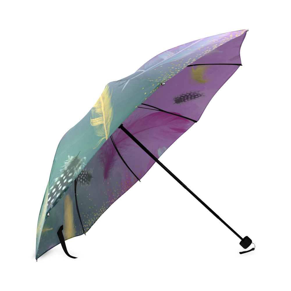 Dancing Feathers - Pink and Green Foldable Umbrella (Model U01)