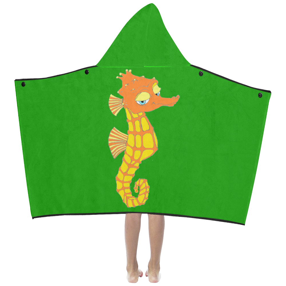 Sassy Seahorse Green Kids' Hooded Bath Towels