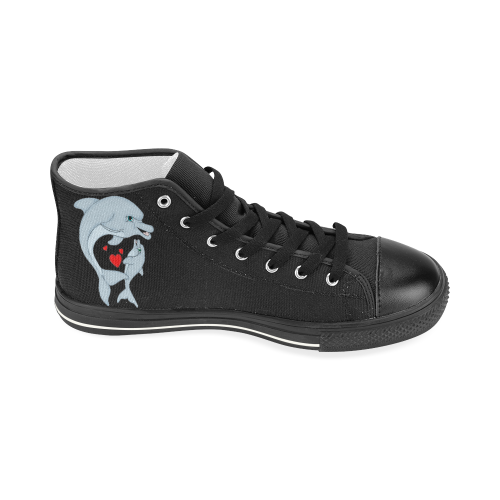 Dolphin Love Black Women's Classic High Top Canvas Shoes (Model 017)