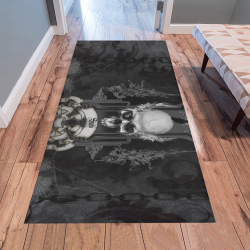 Skull with crow in black and white Area Rug 7'x3'3''